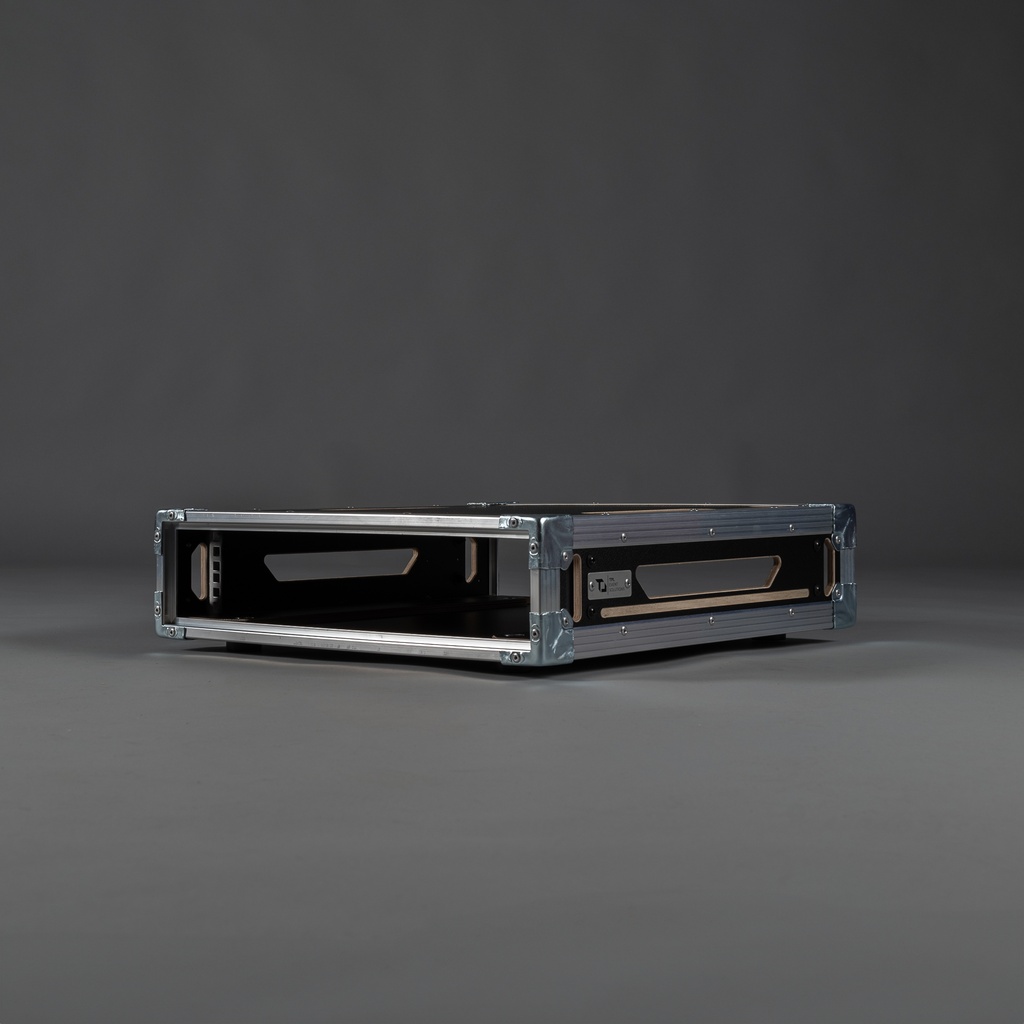 [TPL000002-006] System-Rack ECO (2 HE, Holz, Schwarz, ET: 450 (STANDARD), ohne Tourlabelschale, Rackschienen vorne)