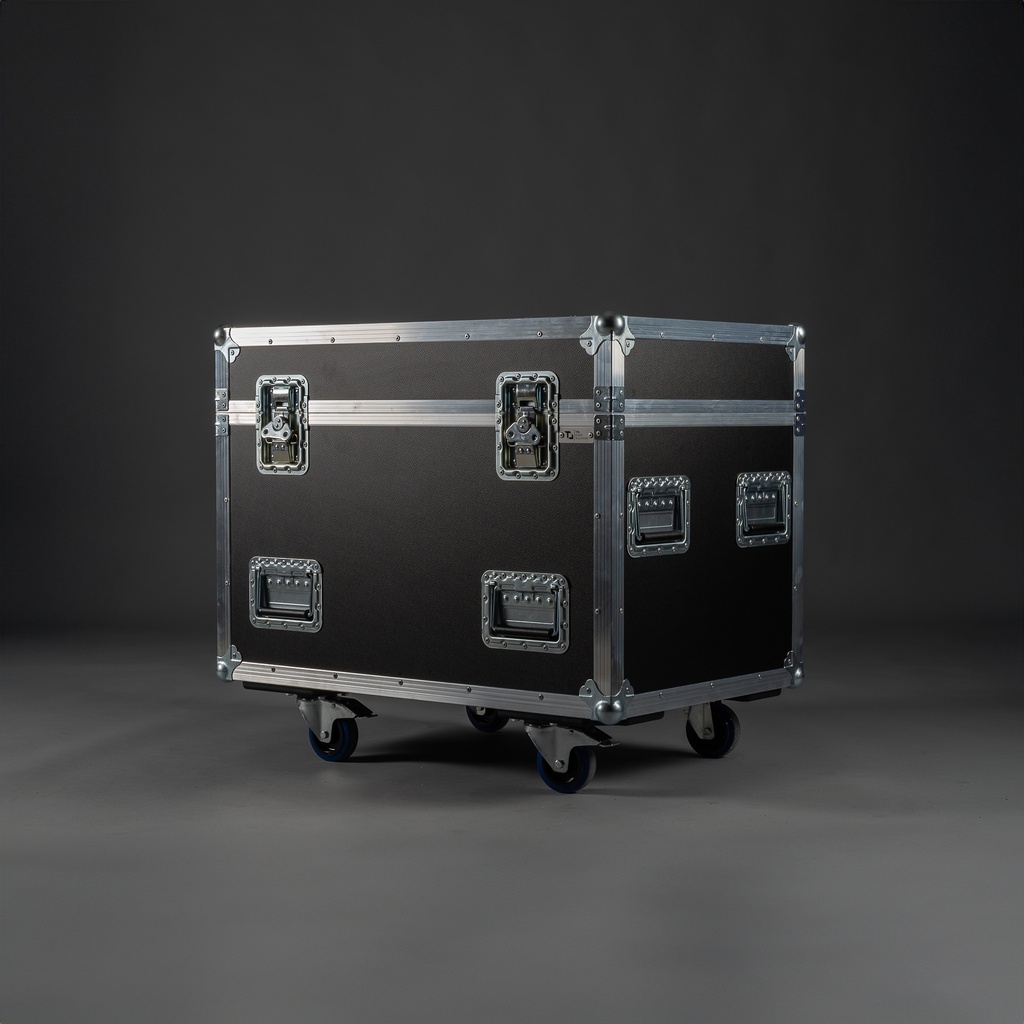 [TPL000075-001] Flightcase für 2x L-Acoustics A10 + 1x A10-BUMP (Focus, Schwarz, Akzentfarbe: Schwarz, ohne Tourlabelschale, ohne Stapelmulden, 2 gebremste Rollen)