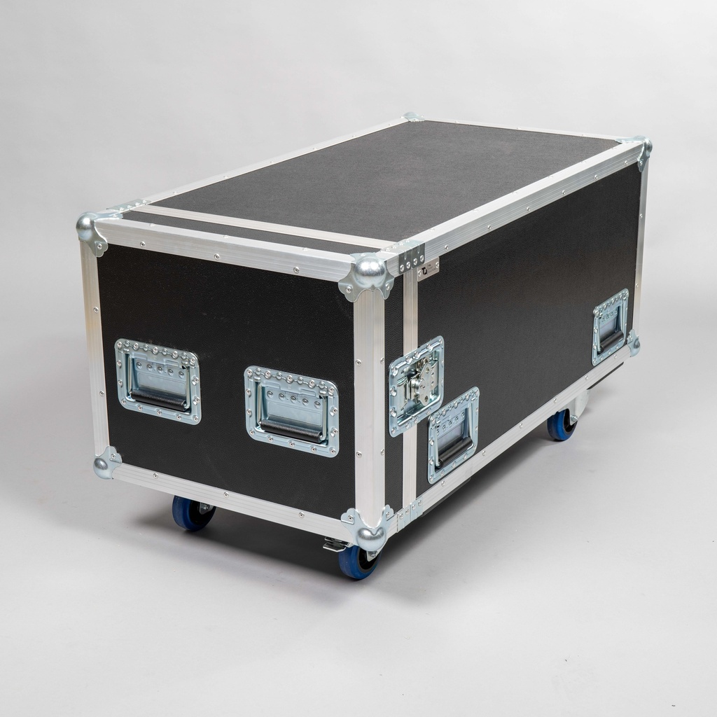 [TPL000056-001] Flightcase für 20x Mikrofonstativ (10x klein, 10x groß) inkl. Einsatzkasten für Tellerstativ-Sockel (Schwarz, Akzentfarbe: Schwarz, ohne Tourlabelschale, ohne Stapelmulden, 2 gebremste Rollen)
