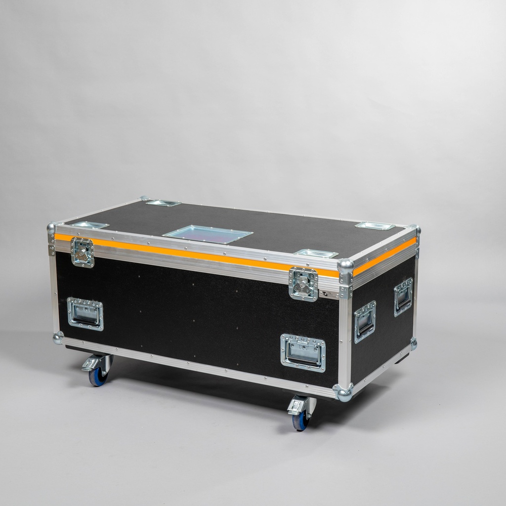 [TPL000115] Flight case for 4x Cameo W600 [excl. SIP] | Compartment for 16 lenses (Black, Accent colour: black, without tour label dish, without stacking dish, 2 braked castors)