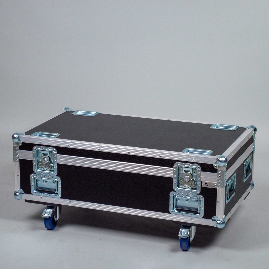 [TPL000036-001] Flightcase für 10x Defender MINI (Schwarz, Akzentfarbe: Schwarz, ohne Tourlabelschale, ohne Stapelmulden, 2 gebremste Rollen)