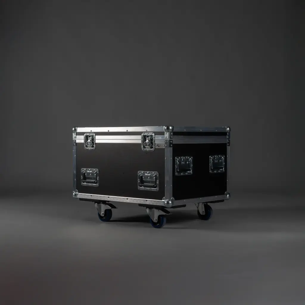 [TPL000108-001] Flight case for 4x Cameo W600 SMD [CNC foam] (Black, Accent colour: black, without tour label dish, without stacking dish, 2 braked castors, without engraving)