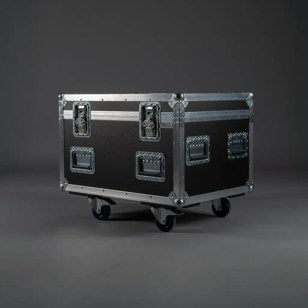 [TPL000122-001] Flight case for 4x L-Acoustics X8 [incl. accessory compartment] (Black, Accent colour: black, without tour label dish, without stacking dish, 2 braked castors, without felt)