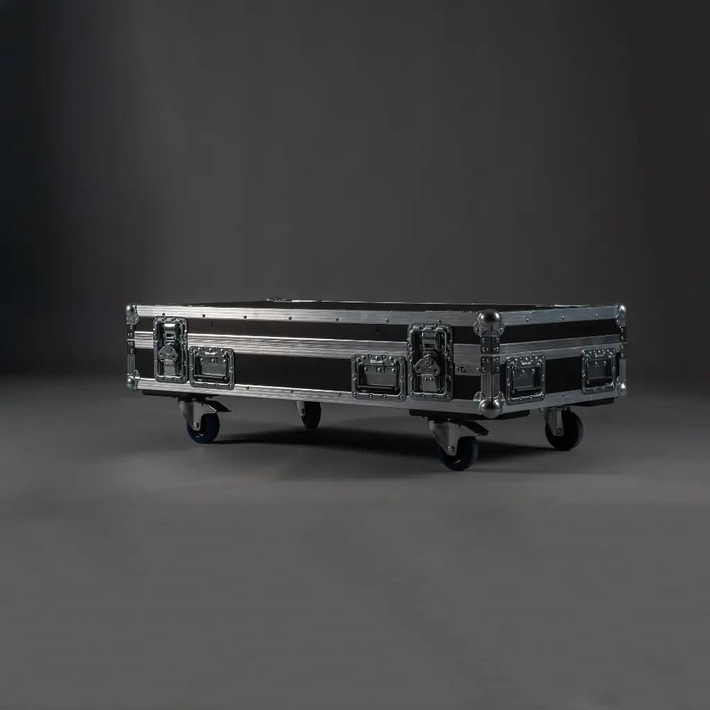 [TPL000120-002] Flight case for 4x K&M 26735 turntable stand (Black, Accent colour: black, without tour label dish, without stacking dish, without engraving, 2 braked castors)