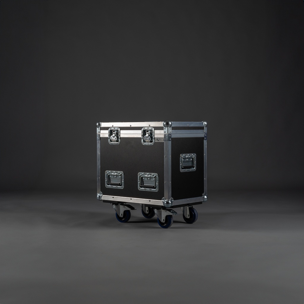 [TPL000082-001] Flightcase für 2x L-Acoustics X8 [ohne Zubehörfach] (Schwarz, Akzentfarbe: Schwarz, ohne Tourlabelschale, ohne Stapelmulden, 2 gebremste Rollen)