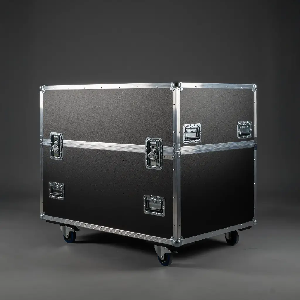 [TPL000137-002] Flightcase für 75 cm Spiegelkugel [inkl. Zubehörfach] (Schwarz, Akzentfarbe: Schwarz, ohne Tourlabelschale, ohne Stapelmulden, ohne Gravur, 2 gebremste Rollen)