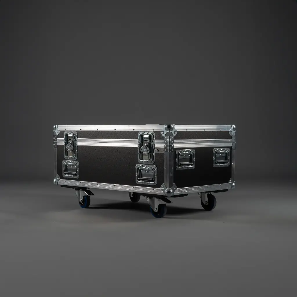 [TPL000114-001] Flightcase für 4x Cameo W600 SMD [exkl. SIP] (Schwarz, Akzentfarbe: Schwarz, ohne Tourlabelschale, ohne Stapelmulden, ohne Gravur, 2 gebremste Rollen)