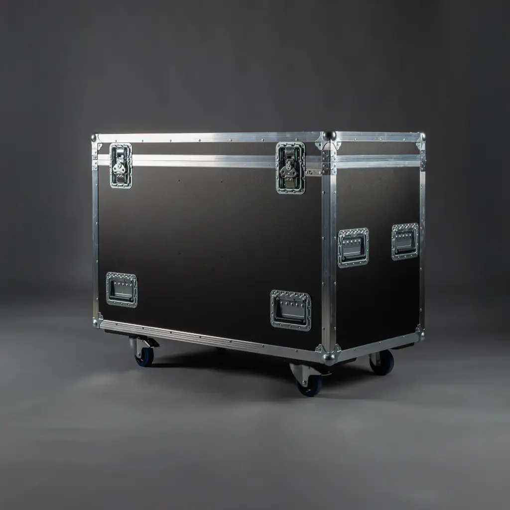 [TPL000423-001] Flight case for 4x Expolite TourSpot Hornet [including accessory compartment] (Black, Accent colour: black, without tour label dish, without stacking dish, without engraving, 2 braked castors)