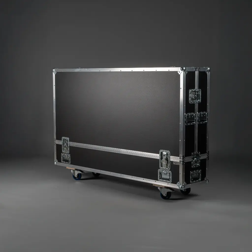 [TPL000069-002] Flightcase für 2x Display 75" (Neues Gerät, Schwarz, Akzentfarbe: Schwarz, ohne Tourlabelschale, 2 gebremste Rollen, ohne Gravur)