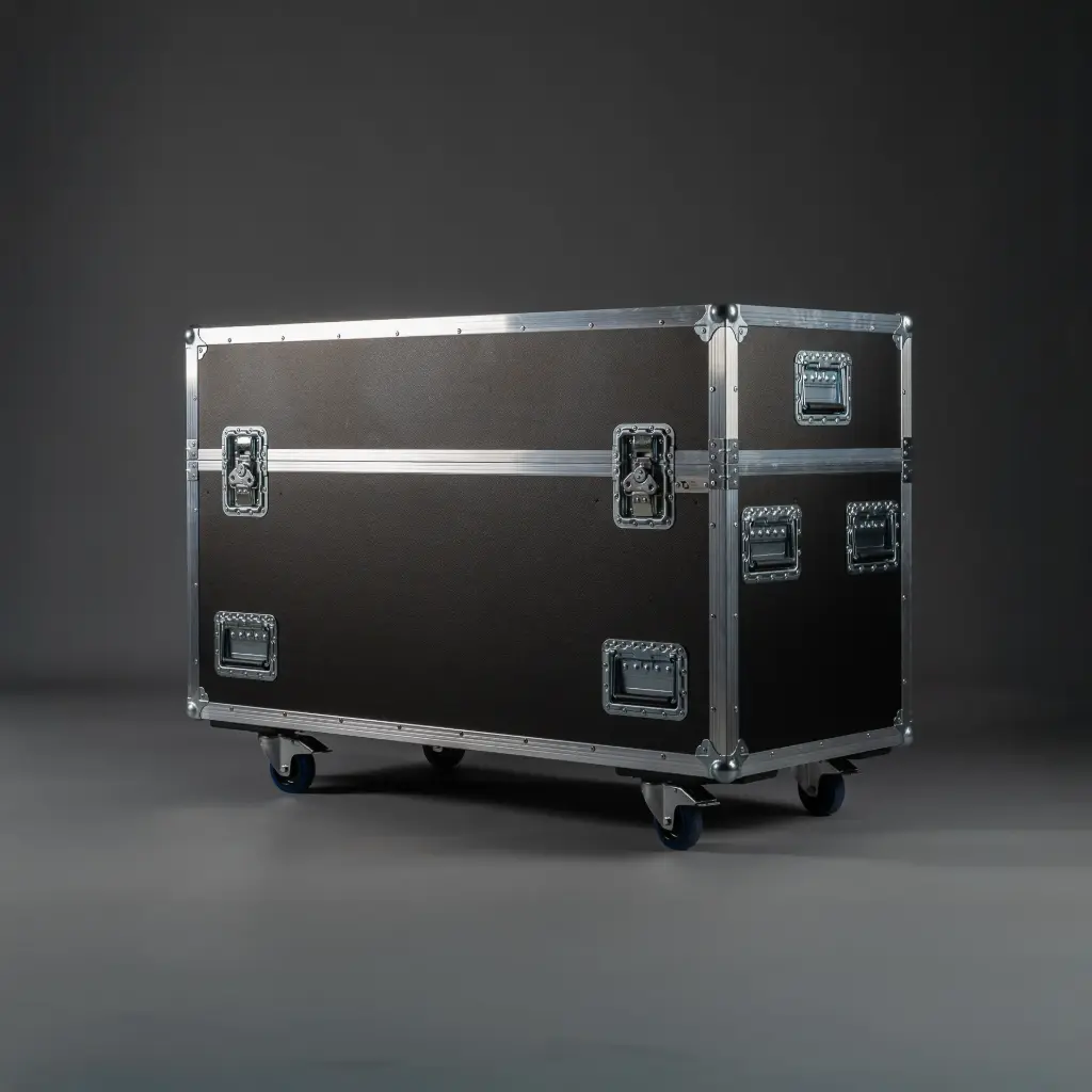 [TPL000487-001] Flightcase für 2 x Display 55" + Ständer (Neues Gerät, Audipack 800, Schwarz, Akzentfarbe: Schwarz, ohne Stapelmulden, ohne Tourlabelschale, 2 gebremste Rollen, ohne Gravur)