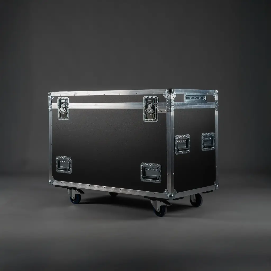 [TPL000427-002] Flightcase für 4x Cameo AZOR SP2 IP [exkl. SIP] (Schwarz, Akzentfarbe: Schwarz, ohne Tourlabelschale, ohne Stapelmulden, ohne Gravur, 2 gebremste Rollen, ohne Lüftungsschale)