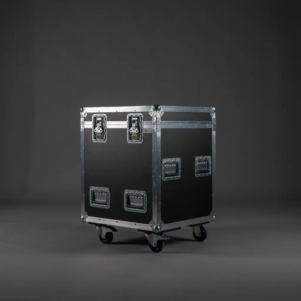 [TPL000426-002] Flightcase für 2x Cameo AZOR SP2 IP [exkl. SIP] (Schwarz, Akzentfarbe: Schwarz, ohne Tourlabelschale, ohne Stapelmulden, ohne Gravur, 2 gebremste Rollen, ohne Lüftungsschale)