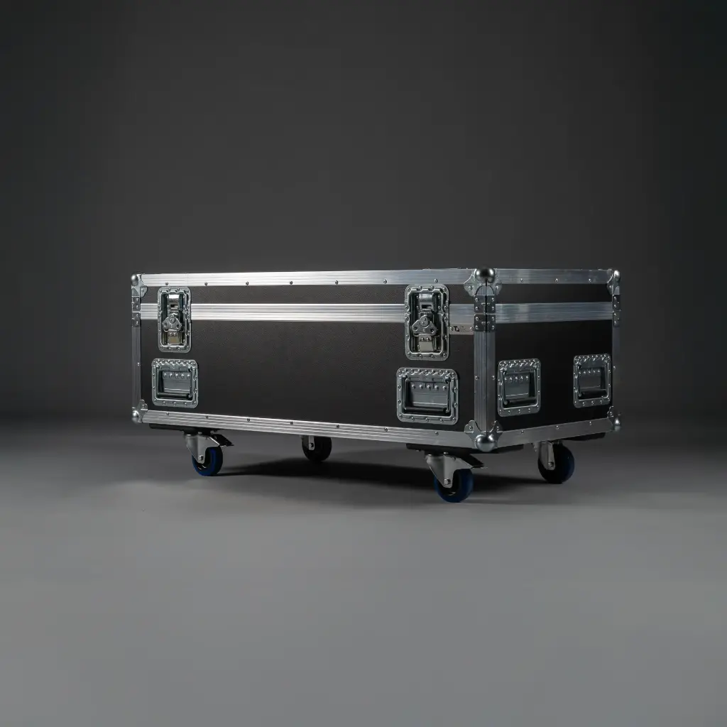 [TPL000267-004] Multicore-Case (B: 120 cm, H: 60 cm, mit 2 Dornen, ohne Kabelauslass, ohne Stapelmulden, ohne Tourlabelschale, ohne Lüftungsschale, 2 gebremste Rollen, Schwarz, Akzentfarbe: Schwarz, ohne Gravur)
