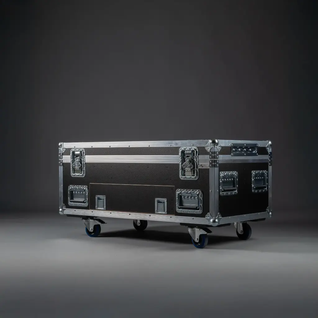 [TPL000546-001] Flightcase for 6 x Cameo PIXBAR Short G2 (Black, Accent colour: black, without stacking dish, without tour label dish, 2 braked castors, without engraving)