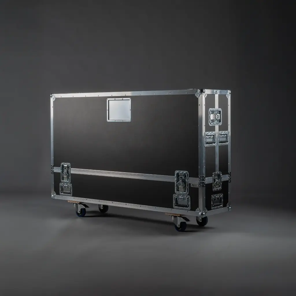 [TPL000590-002] Flightcase für 2x Display 65" (Neues Gerät, Schwarz, Akzentfarbe: Schwarz, ohne Tourlabelschale, 2 gebremste Rollen, ohne Gravur)