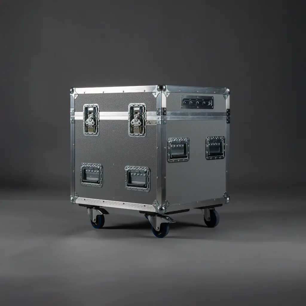 [TPL000648-003] Flight case for 2x EUROLITE LED IP TMH-H760 (Black, Accent colour: black, without stacking dish, without tour label dish, 2 braked castors, without engraving)