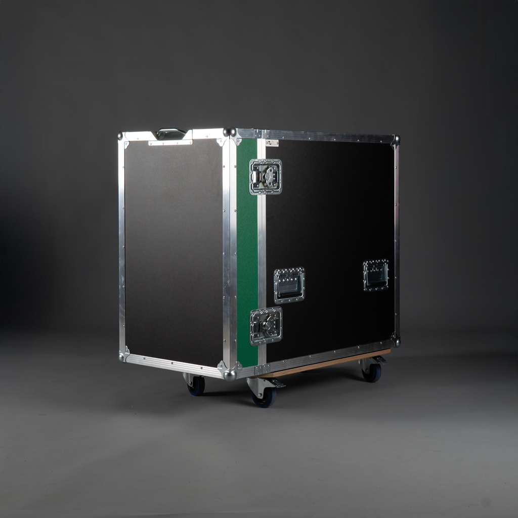 [TPL000555-002] Flight case for 4 x base plate [80 x 80 x 1.6 cm - round] (Black, Accent colour: black, without tour label dish, 2 braked castors, without engraving, with 2 handles on short side)