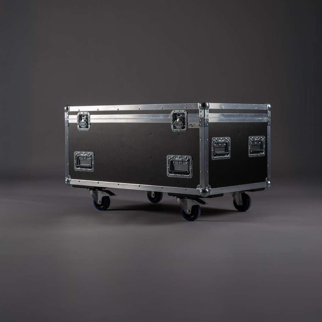 [TPL000752-002] Flight case for 6x Cameo Zenit W300/B200 [CNC foam] (Black, Accent colour: black, without stacking dish, without tour label dish, 2 braked castors, without engraving)